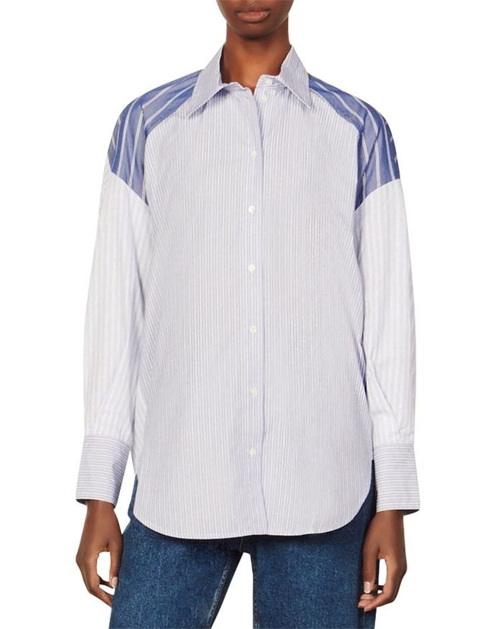 Sandro Paris Oriane Striped Long Sleeve Button Up Shirt Blue Women's Size 1 (S)